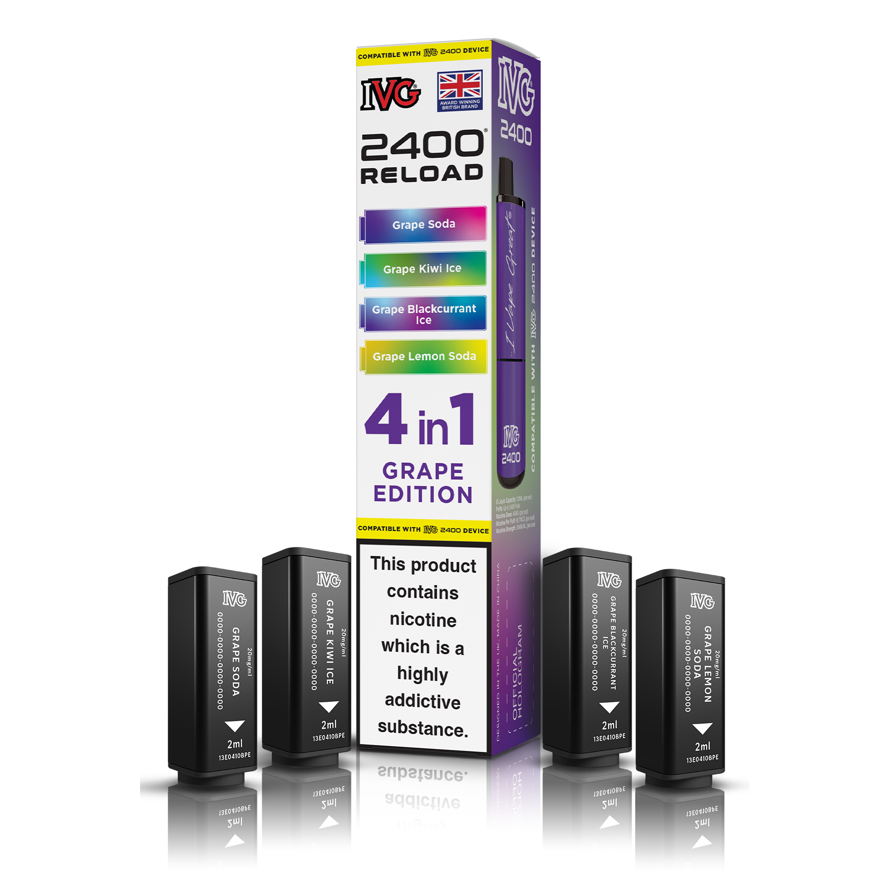 IVG 2400 4 In 1 Grape Edition Reload Pods Vaporizers & Electronic Cigarettes IVG