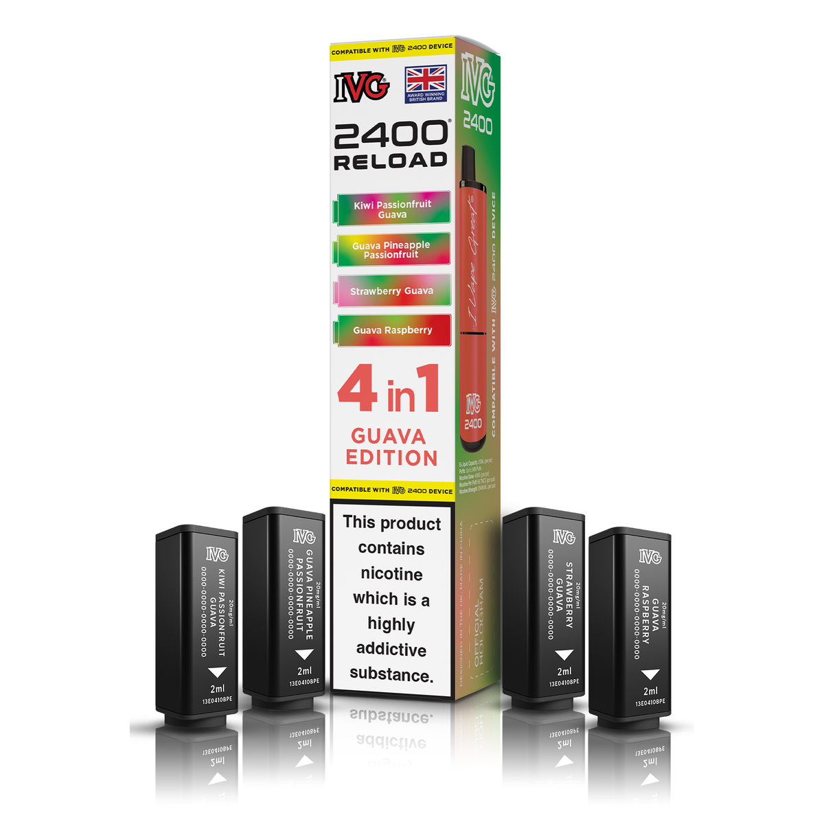 IVG 2400 4 In 1 Guava Edition Reload Pods Vaporizers & Electronic Cigarettes IVG